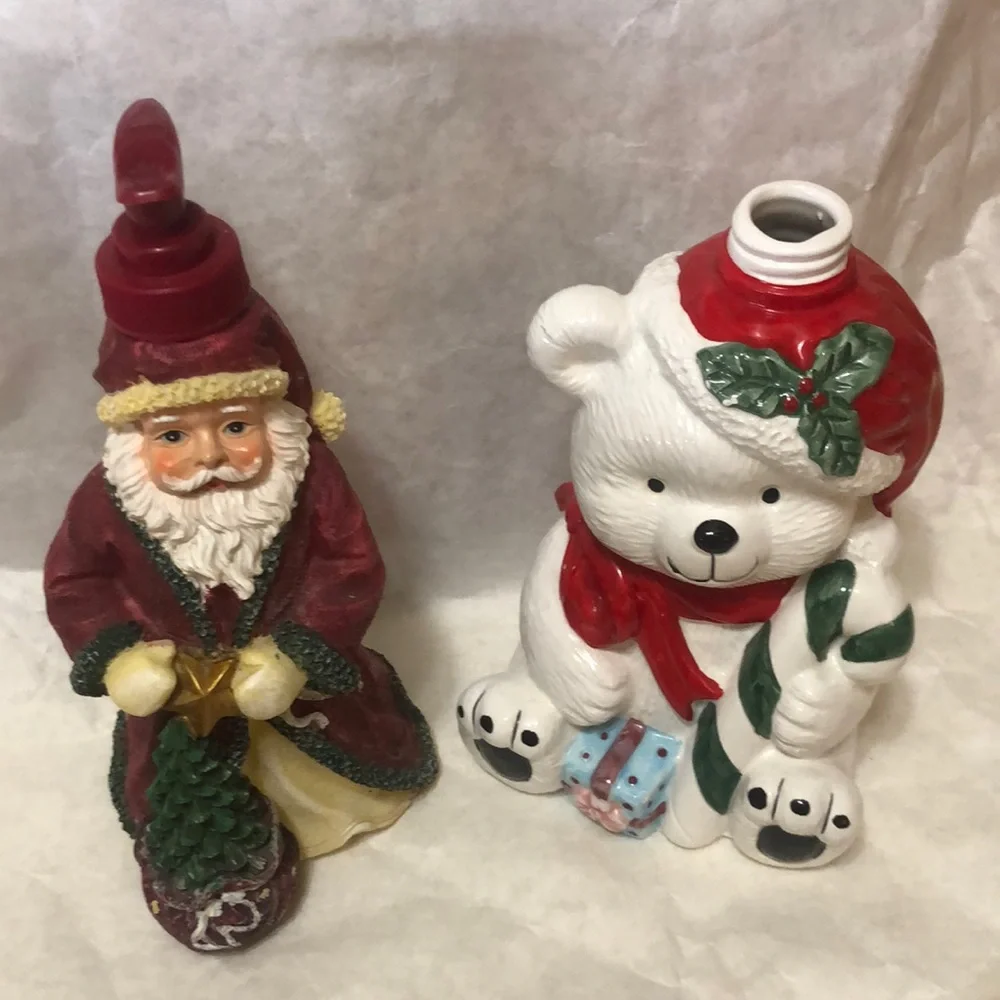 Two Hand Soap/Lotion Dispensers - Santa is resin & the Bear is ceramic